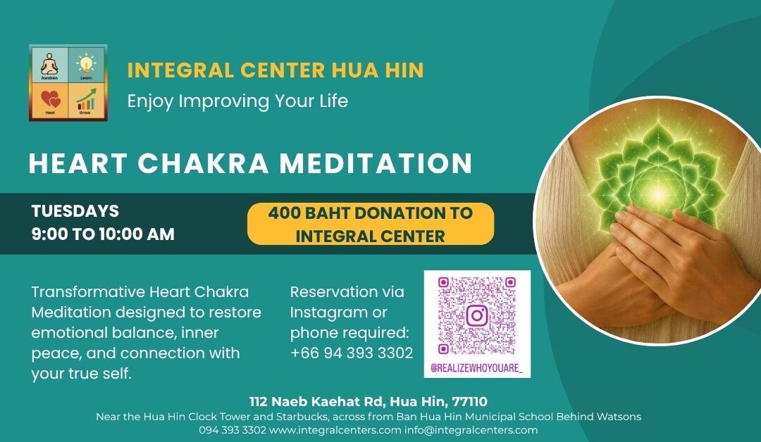 Every Tuesday, 9:00 to 10:00 am HEART CHAKRA MEDITATION (please register)
