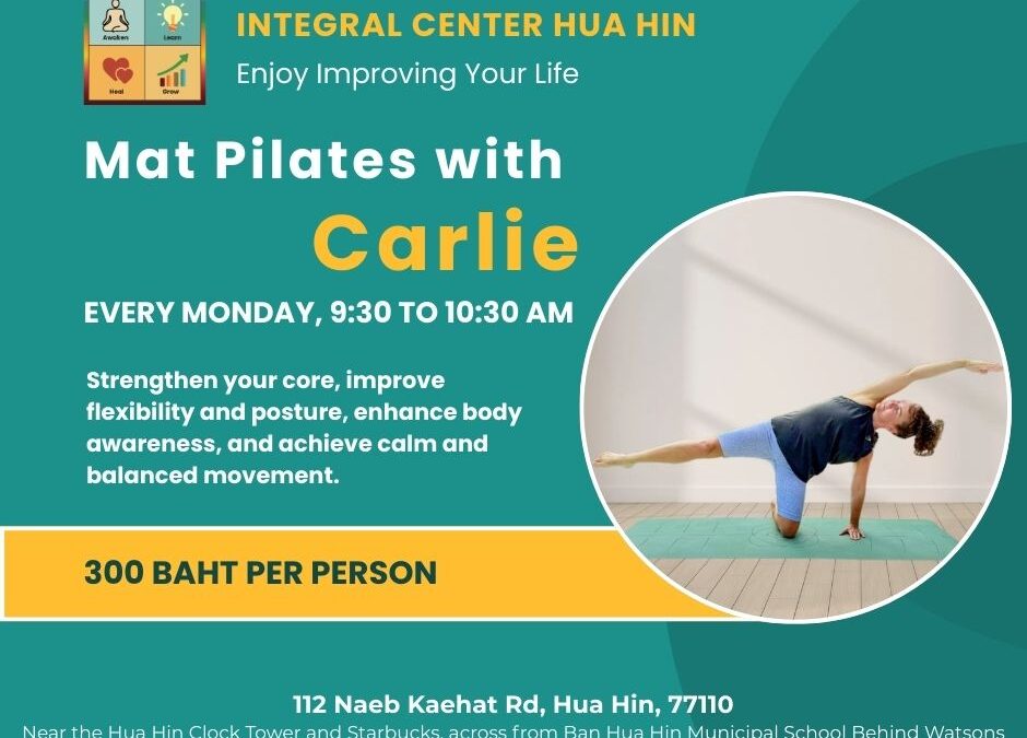 Monday Jan. 12, NEW TIME 9:30 to 10:30 am, Mat Pilates with Carlie