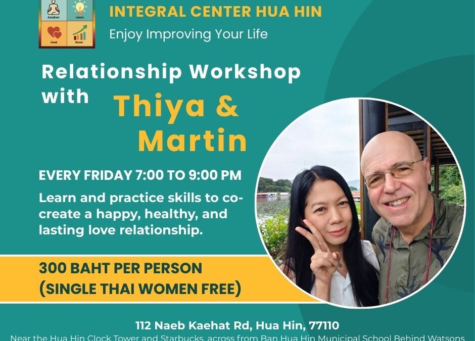 Friday, January 16, 7:00 to 9:00 pm, Soulmate Workshop with Thiya and Martin