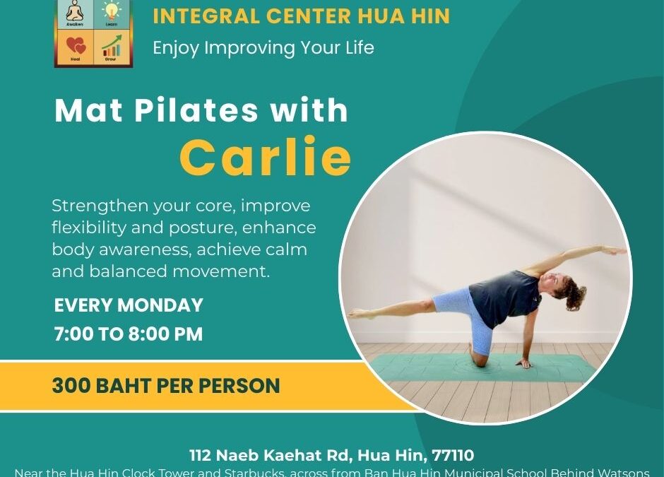 Mondays, 7:00 to 8:00 pm, Mat Pilates with Carlie